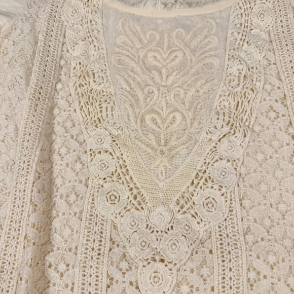 Meadow Rue Anthropologie Lace Embroidered Top S Ivory Boho Frayed Neckline - Picture 5 of 10